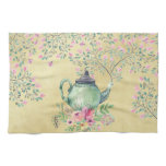 Elegant Watercolor Teapot and Flowers Gold Kitchen Towel Elegant Watercolor Teapot and Flowers Gold Kitchen Towel