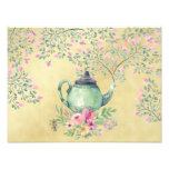 Elegant Watercolor Teapot And Flowers Gold Photo Print at Zazzle