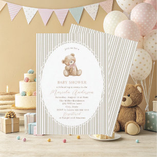 Elegant Watercolor Teddy Bear blue bow Baby Shower Invitation