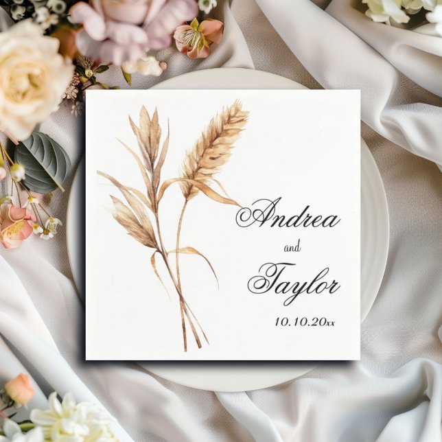 Elegant Watercolor Terracota Pampas Grass Wedding Napkins (Creator Uploaded)