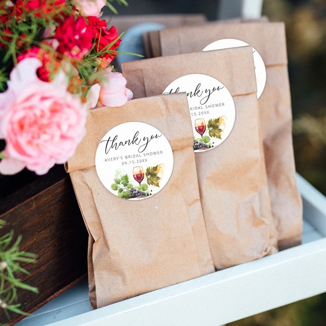 Elegant Watercolor Thank you Wine Tasting  Classic Round Sticker (Creator Uploaded)