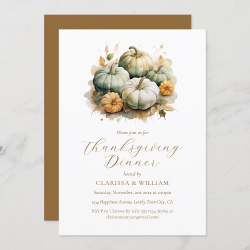 Elegant Watercolor Thanksgiving Dinner Invitation