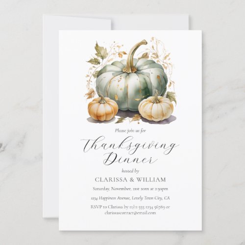 Elegant Watercolor Thanksgiving Dinner Invitation