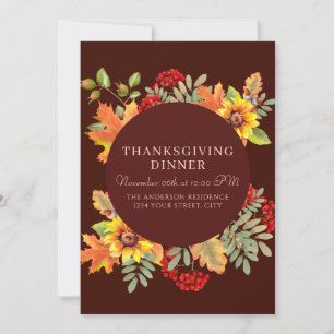 Elegant Watercolor Thanksgiving Dinner Invitation