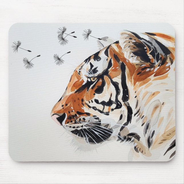 Elegant Watercolor Tiger Art Mousepad (Front)
