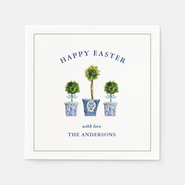 Elegant Watercolor Topiary Easter  Napkins (Front)