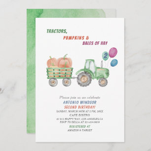 Elegant  Watercolor Tractors Pumpkins Baby Shower Invitation