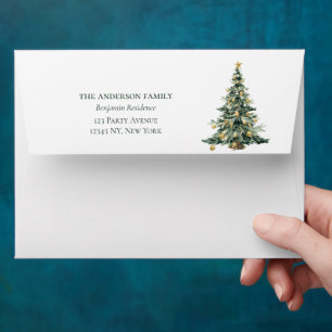 Elegant Watercolor Tree Christmas Envelope