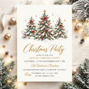 Elegant Watercolor Tree Christmas Party Invitation