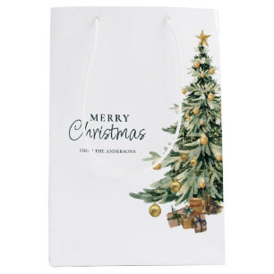 Elegant Watercolor Tree Christmas Party Medium Gift Bag