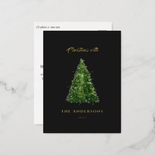 elegant watercolor tree christmas with holidays  h foil holiday postcard