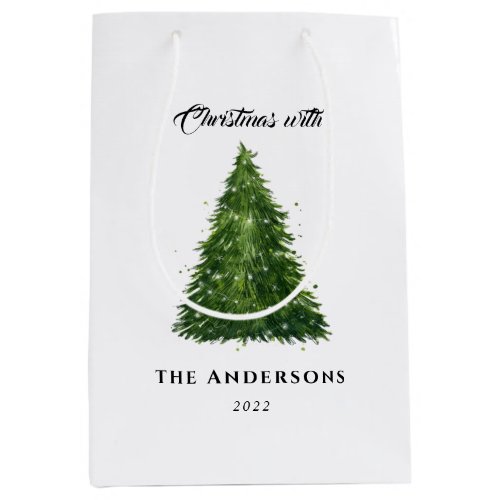 elegant watercolor tree christmas with holidays medium gift bag