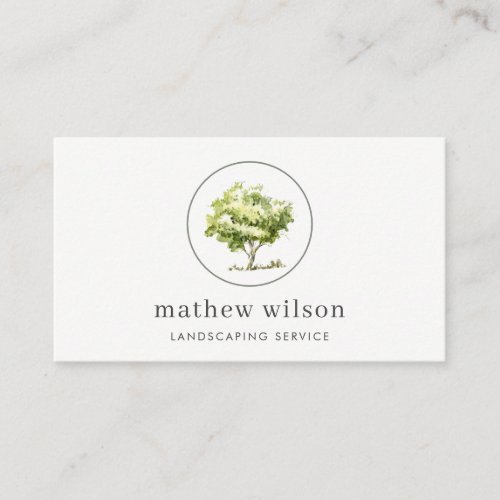 Elegant Watercolor Tree Lawnmowing Lawn Care Business Card