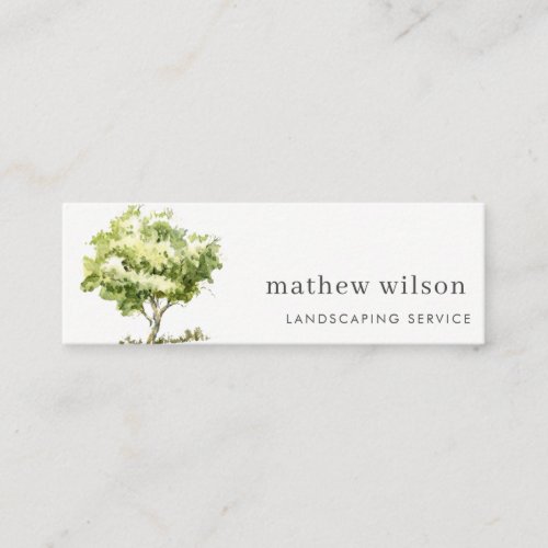 Elegant Watercolor Tree Lawnmowing Lawn Care  Mini Business Card
