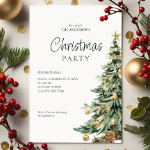 Elegant Watercolor Tree QR Code Christmas Party