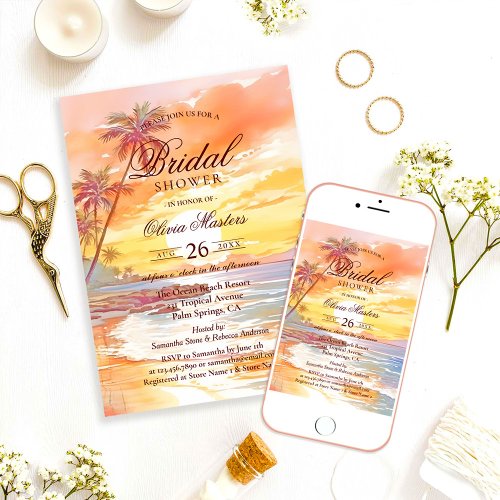 Elegant Watercolor Tropical Beach Bridal Shower