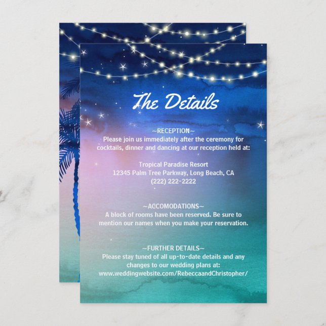 Elegant Watercolor Tropical Beach Wedding Enclosure Card (Front/Back)