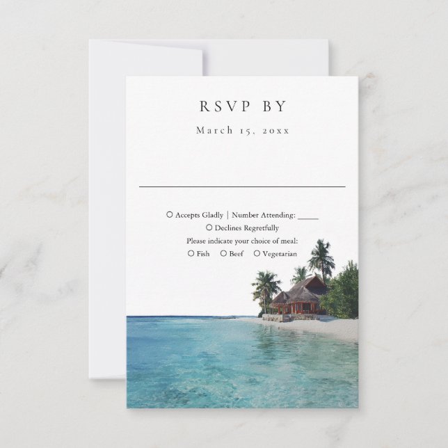 Elegant Watercolor Tropical Beach Wedding RSVP Card (Front)
