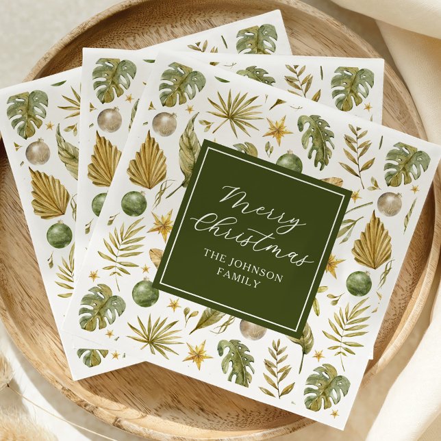 Elegant Watercolor Tropical Christmas Party Napkins (Creator Uploaded)