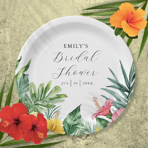 Elegant Watercolor Tropical Floral Bridal Shower Paper Plates