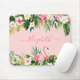 Elegant Watercolor Tropical Floral Trendy Script Mouse Pad