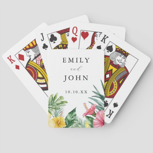 Elegant Watercolor Tropical Floral Wedding Favor Poker Cards