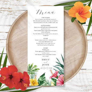 Elegant Watercolor Tropical Flowers Wedding Menu