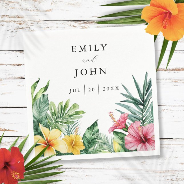 Elegant Watercolor Tropical Flowers Wedding Napkins (Elegant Watercolor Tropical Flowers Wedding Napkins)