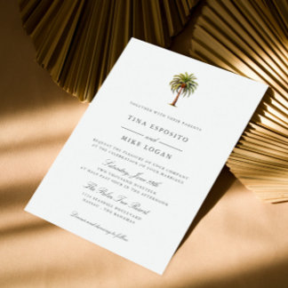 Elegant Watercolor tropical palm tree Ocean Beach Invitation