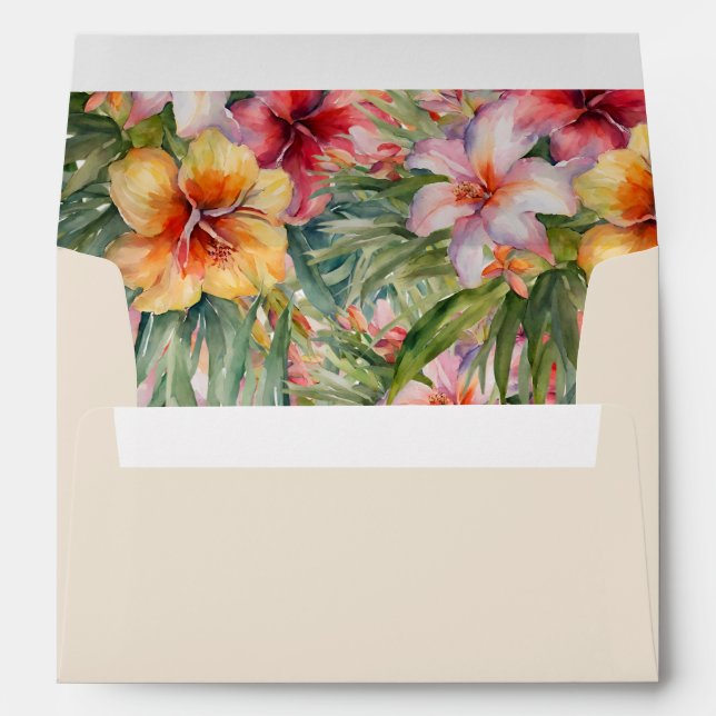 Elegant Watercolor Tropical Wedding Envelope (Back (Bottom))