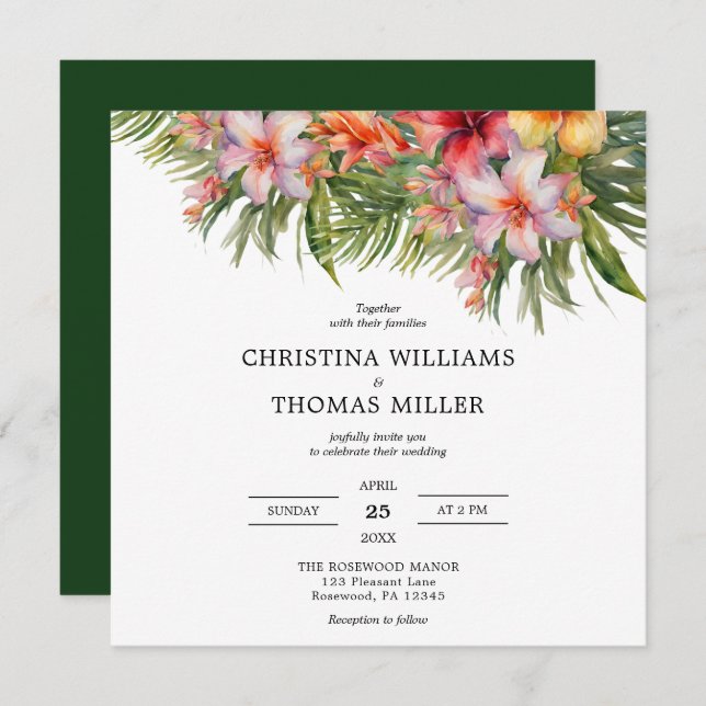 Elegant Watercolor Tropical Wedding Invitation (Front/Back)