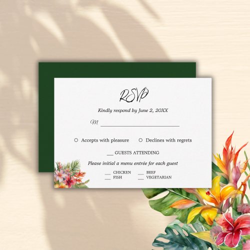 Elegant Watercolor Tropical Wedding RSVP Card