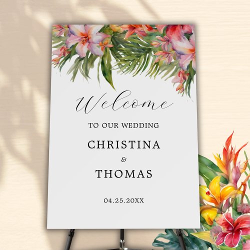 Elegant Watercolor Tropical Wedding Welcome Foam Board