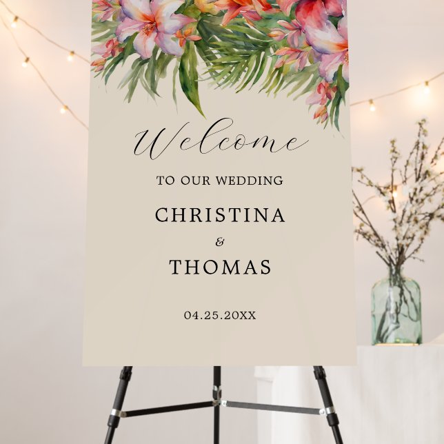 Elegant Watercolor Tropical Wedding Welcome Foam Board (In Situ (Stand))