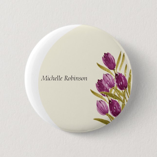 Elegant Watercolor Tulip Flowers Button (Front)