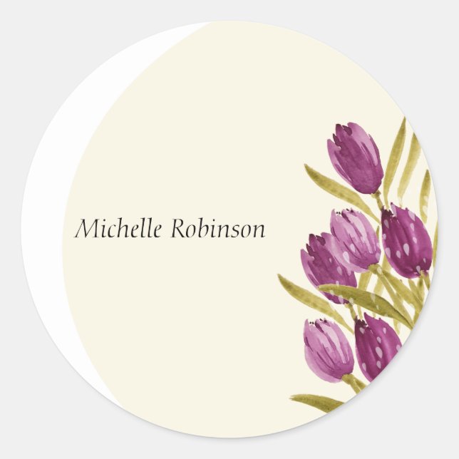 Elegant Watercolor Tulip Flowers Classic Round Sticker (Front)