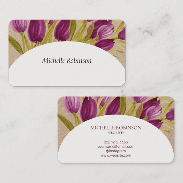 Elegant Watercolor Tulip Flowers Professional Business Card (Front/Back)