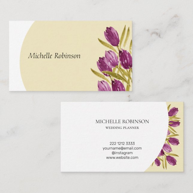 Elegant Watercolor Tulip Flowers Professional Business Card (Front/Back)