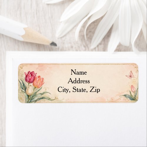 Elegant Watercolor Tulip Garden  Label