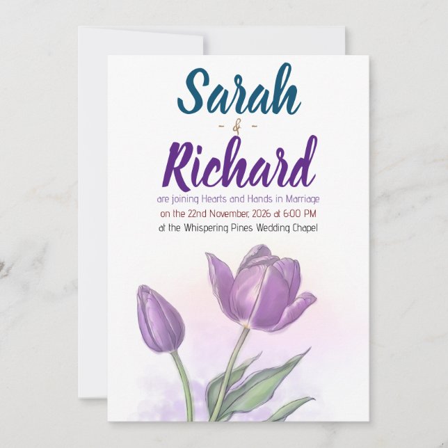 Elegant Watercolor Tulip Wedding Invitation (Front)