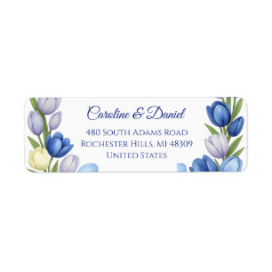 Elegant Watercolor Tulip Wreath Wedding Blue Ivory Label