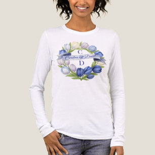 Elegant Watercolor Tulip Wreath Wedding Blue Ivory Tri-Blend Shirt