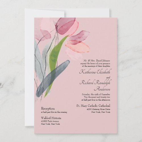 Elegant Watercolor Tulips Blush Wedding II Invitation