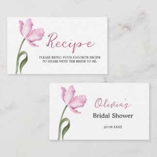 Elegant Watercolor Tulips Bridal Shower Recipe Enclosure Card