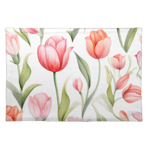 Elegant Watercolor Tulips Cloth Placemat