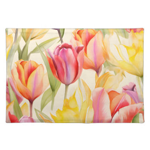 Elegant Watercolor Tulips Cloth Placemat
