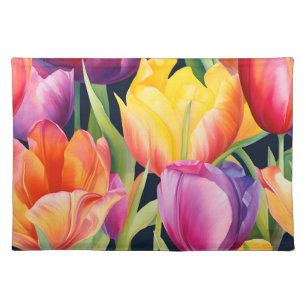 Elegant Watercolor Tulips Cloth Placemat