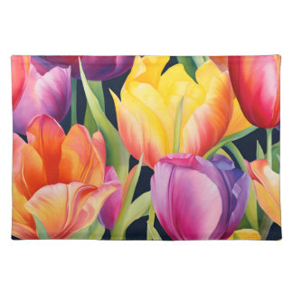 Elegant Watercolor Tulips Cloth Placemat