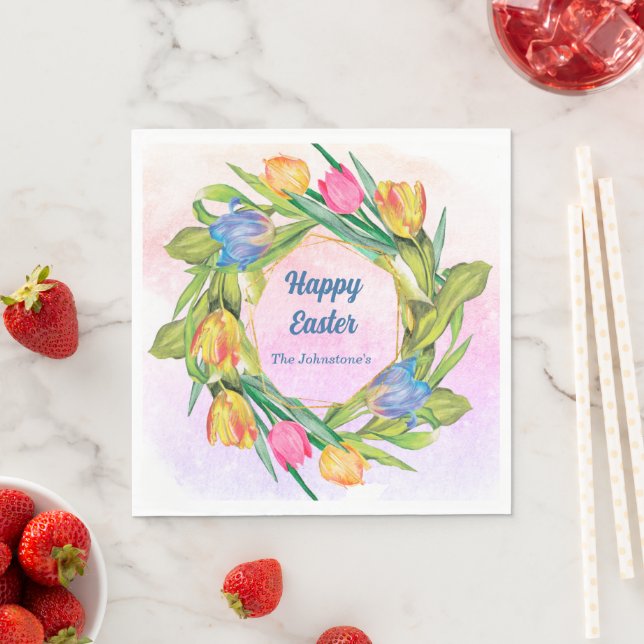 Elegant Watercolor Tulips Easter Napkins (Insitu)