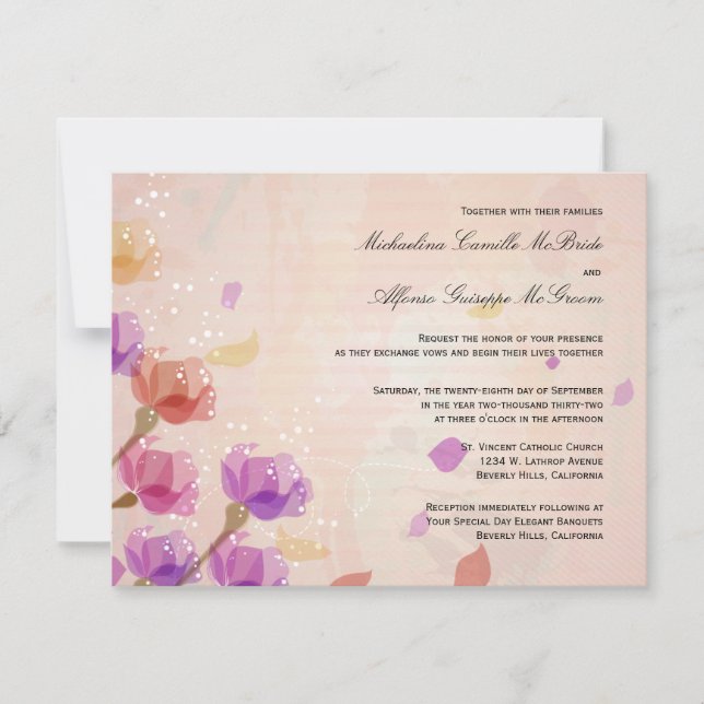 Elegant Watercolor Tulips Formal Wedding Invite (Front)